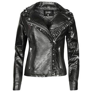 Jessica Simpson Faux Leather Zip Jacket Black